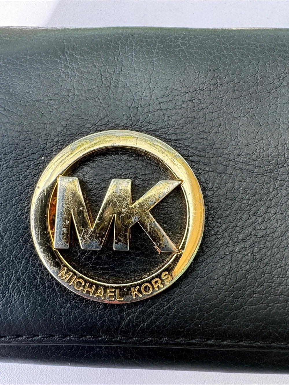 Michael Kors Black Leather Wallet with Gold MK Emblem
